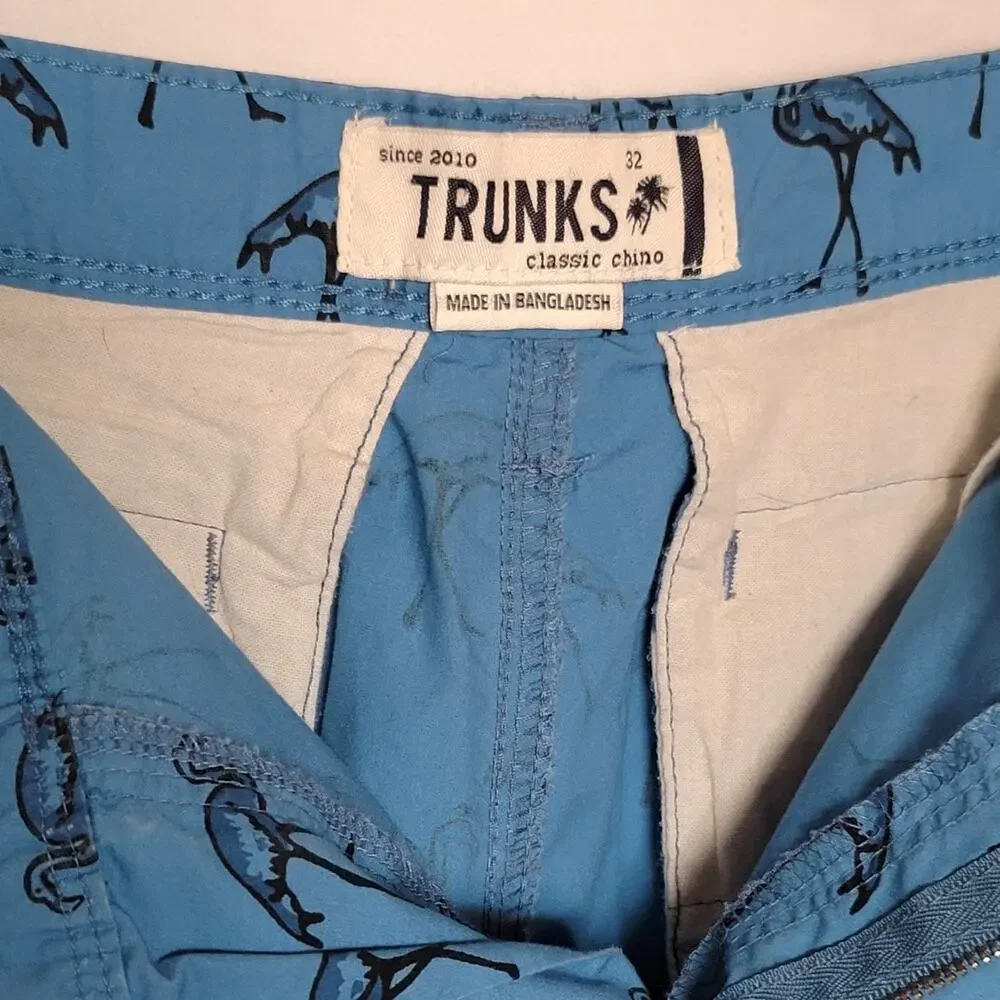 2/$15 Trunks Since 2010 Classic Chino Shorts Mens 32 Tropical Blue Flamingo